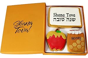 CUSTOM COOKIES Rosh Hashanah Cookie Gift Basket Vanilla Sugar Cookies Hand-Decorated Snack Variety Pack Kosher Gourmet Food Greeting Card For Women, Men Boys, Girls & Family 3 Count