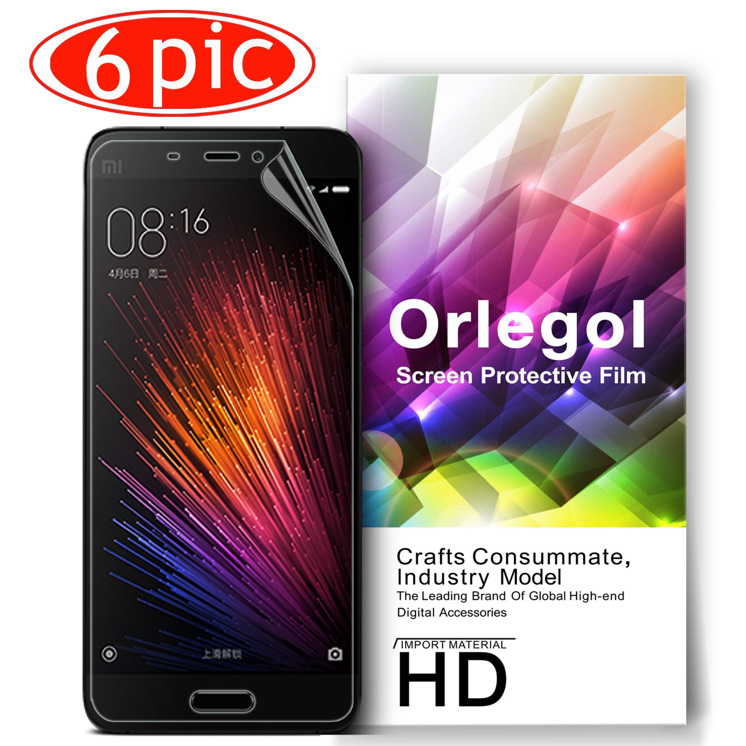 Xiaomi Mi 5 Screen Protector, Orlegol Premium Screen Protector Film High Definition Ultra Clear Easy install Reduce Fingerprint Bubble free for Xiaomi Mi 5 (HD Clear)