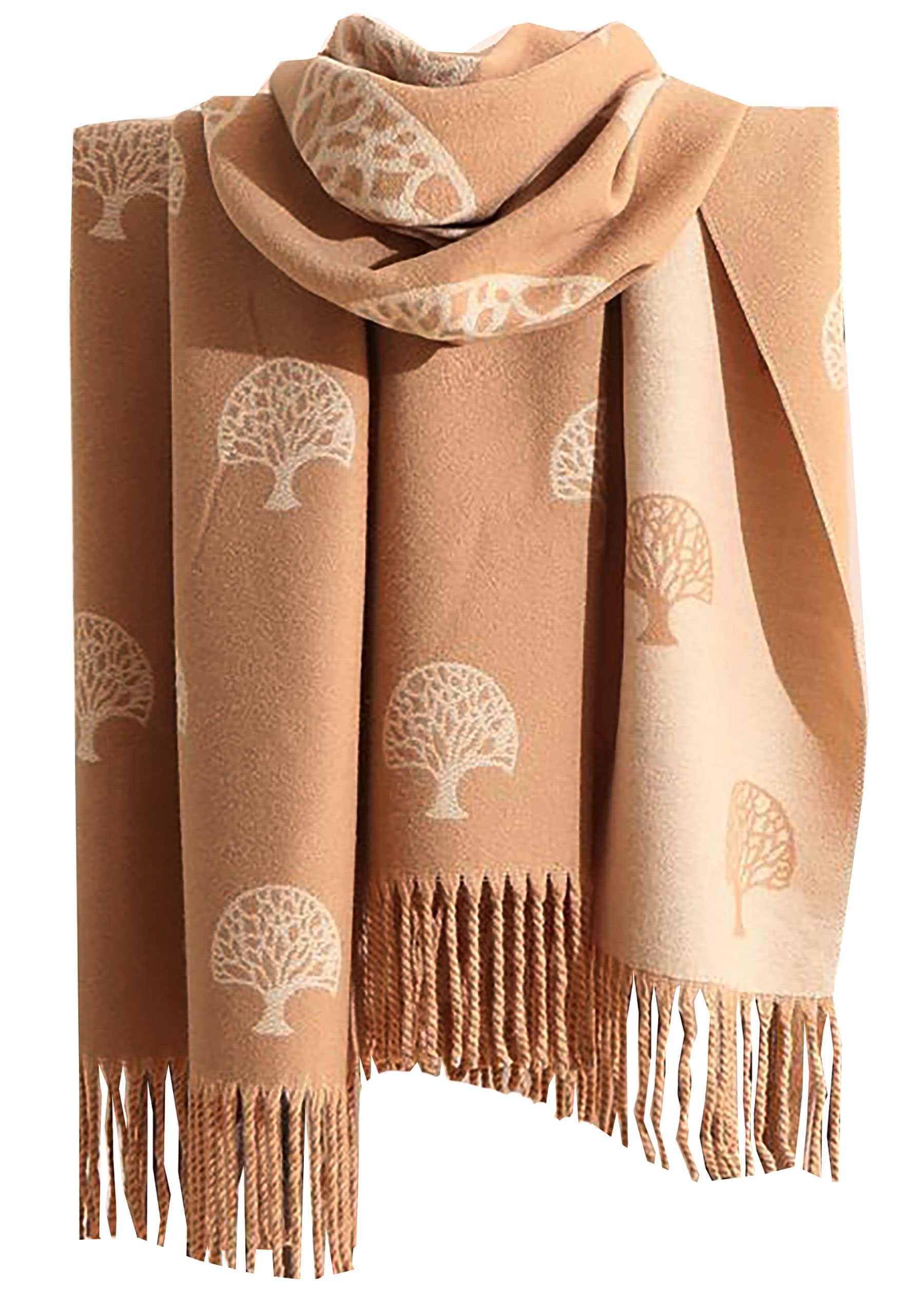 GFM® Women's - Tree of Life - Super Soft Cashmere Texture Ladies Shawl Wrap - Autumn Winter - Light Brown - (EXC)(TLIFEshl-HLKEKTR)
