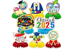 JULMELON 8PCS Preschool Graduation Party Decorations 2025 Honeycomb Centerpiece, 3D Kindergarten Graduations Centerpieces for Tables Congrats Grad Table Toppers for Prek Graduation Party Supplies