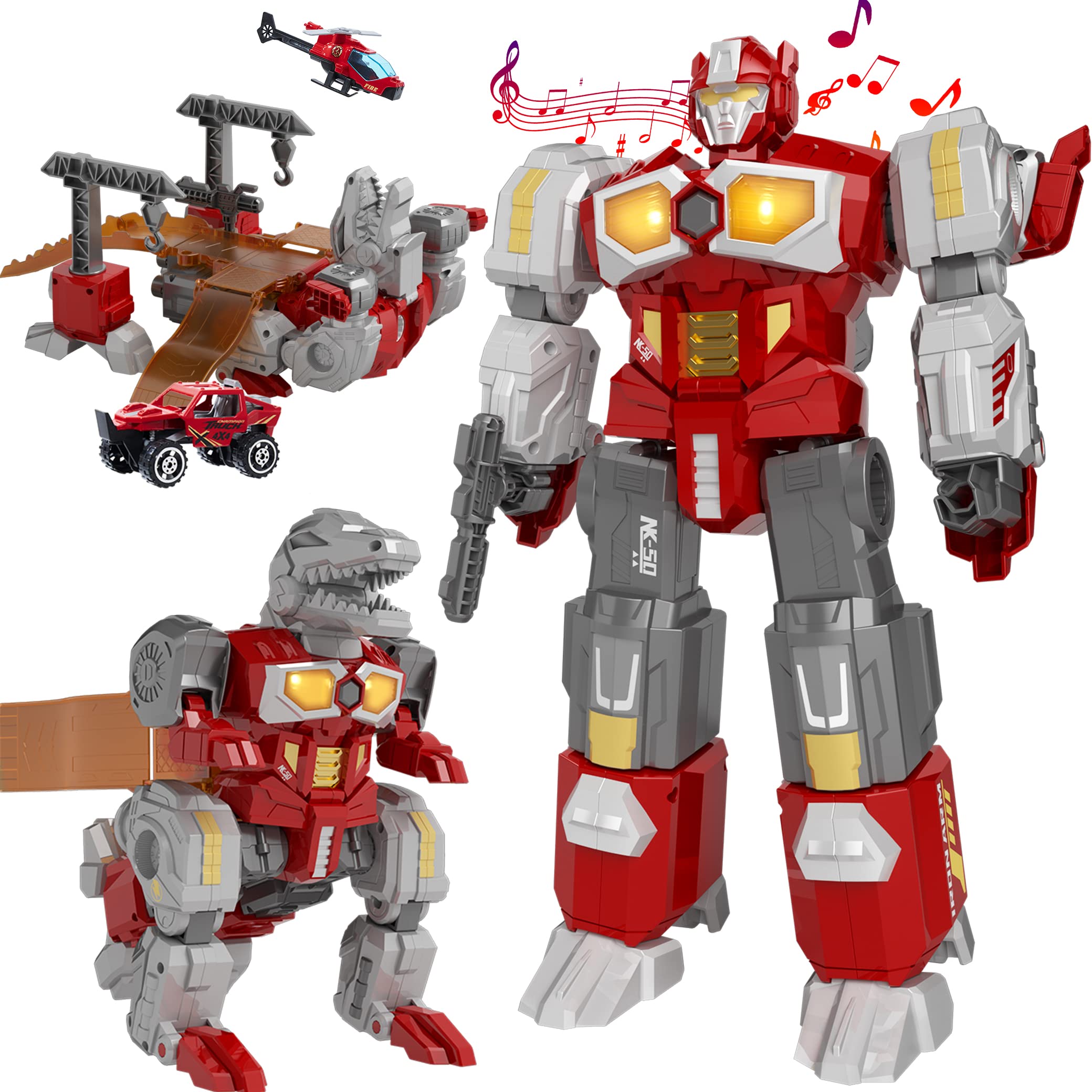 Photo 1 of Transforming Toys - Dinosaur Robot Action Figures - Magnetic Assembling Robot Toys for Kids All-in-One Design Transforming Animals, Robots, Military Base Including Battle Guns, Cars, Airplane Models