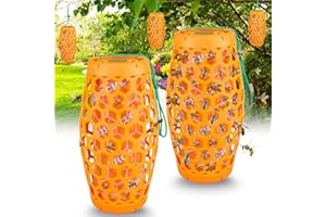 ENERJARY Wasp Trap Outdoor Hanging, Carpenter Bee Traps Wasp Deterrent Killer Insect Catcher for Outside, Non-Toxic Reusable Hornet Yellow Jacket Traps with 4 Sticky Board for Garden, Yard (2 Pack, Orange)