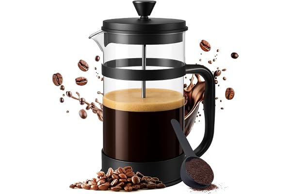 KICHLY - 34 Ounce French Press Espresso and Tea Maker with Triple Filters, Stainless Steel Plunger and Heat Resistant Borosil