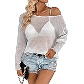 SweatyRocks Women's Long Sleeve Boat Neck Drop Shoulder Loose Fit Pullover Sheer Sweater