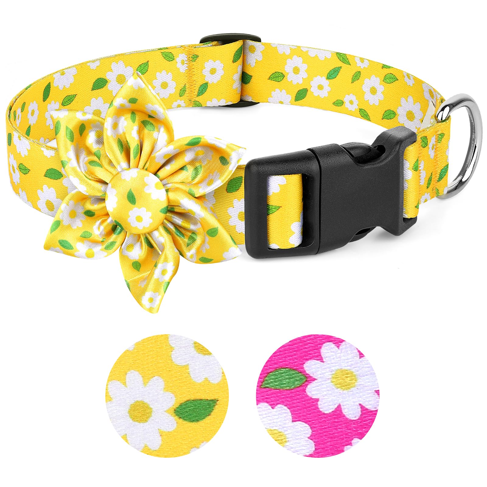 BiPawTi Floral Dog Collars with Daisy Bloom Decoration, Flower Yellow Dog Collar for Small Dogs, Soft Cute Daisy Puppy Collar Summer Pet Collars for Girl Boy Female Male Extra Small Dogs (Yellow, XS)