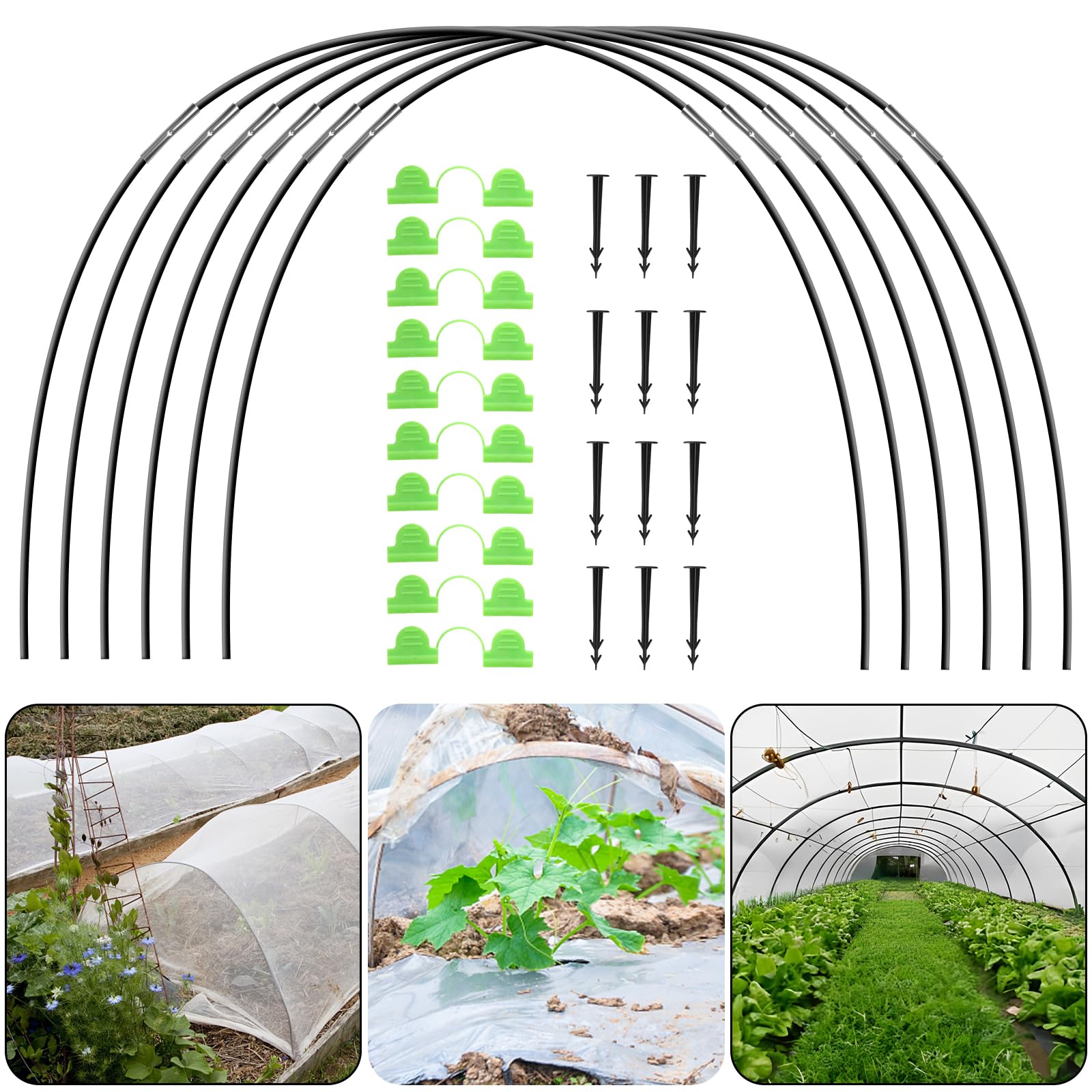 HQKNIGHT Garden Hoops for Raised Beds, 6 Set Garden Tunnel Hoops for Row Cover, Greenhouse Tunnel Arches, Fibreglass, Tunnel Arch for Raised Bed, Greenhouse Tyres, Garden Tunnel Tyres