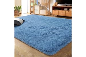 LOCHAS Ultra Soft Indoor Modern Area Rugs Fluffy Living Room Carpets for Children Bedroom Home Decor Nursery Rug 4x5.3 Feet,Cobalt Blue