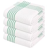 Softopia Cotton Waffle White & Dark Green Kitchen Towels 4 Pack, 100% Cotton, 16x26 inches, Super Absorbent Tea Towel for Drying Dishes, Quick Drying Kitchen Cloth Set for Daily Cooking, Cleaning