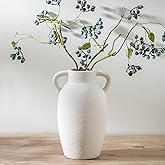 Lyeec Ceramic Farmhouse Vase with 2 Handles, Boho Decorative Flower Vase for Home Decor, Living Room, Entryway, Table, Shelf Decor, 9.6 Inch