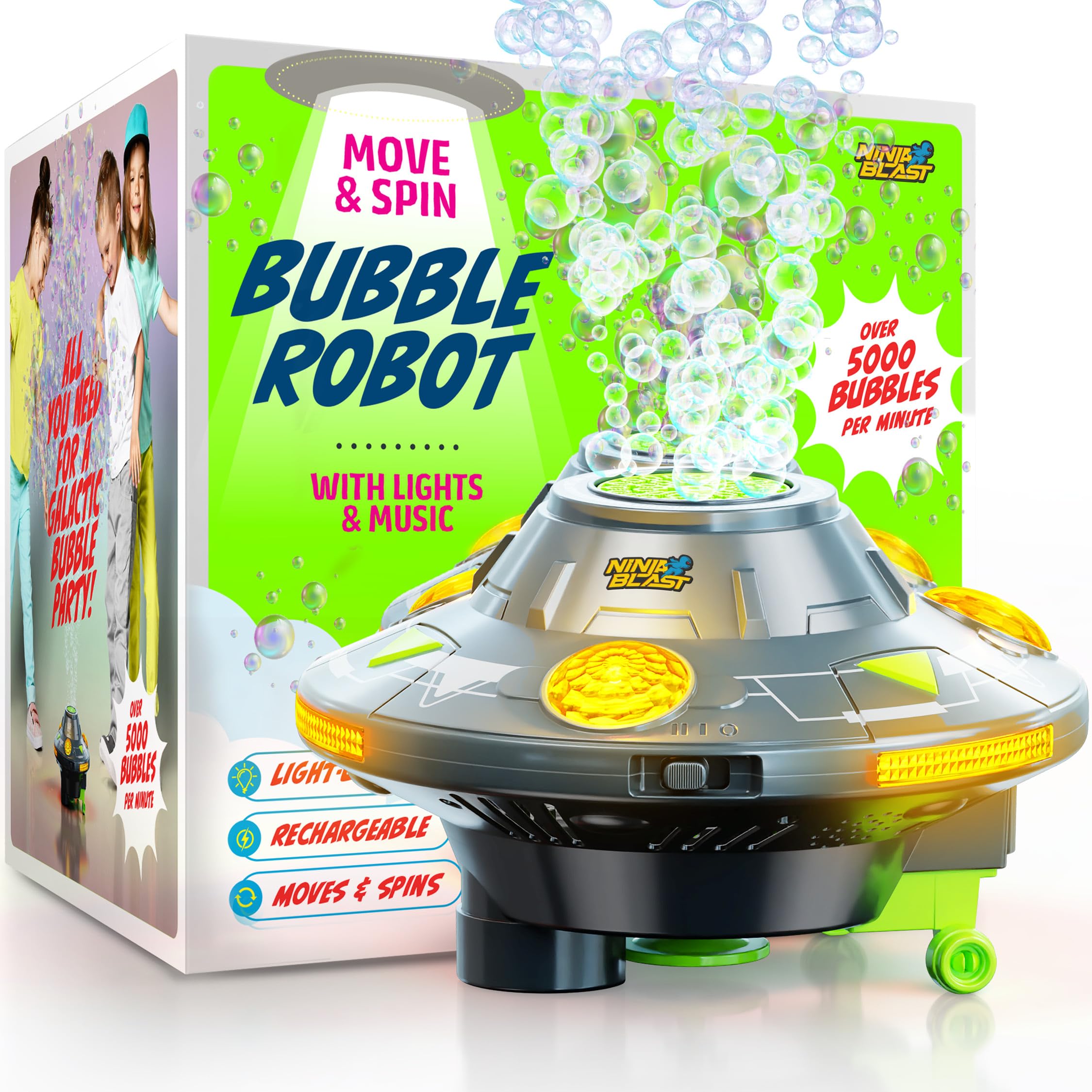 Photo 1 of Ninja Blast Robot Bubble Machine for Kids - Spins, Moves, Music, Lights - Bubbles Blower, Maker for Boys & Girls - Cool Outdoor Toys - Birthday Gifts for Boy Ages 3 4 5 6 7 8 Year Old Kid Gift