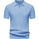 Cotrasen Mens Zipper Polo Shirts Short Sleeve Textured Knit Polo Shirts Regular Fit Casual Stretchy Golf Shirts