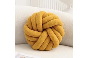 Vdoioe Yellow Knot Pillow 13.7'' Round Throw Pillow Soft Plush Knot Ball Pillow Handmade Knotted Pillow Modern Home Decorative Knotted Pillow Cushion for Bed Bedroom, Sofa, Couch