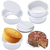 6 Inch Round Cake Pan Set of 4, Nonstick Aluminum Baking Pans with 100 Sheets Parchment Paper, Cake Tins For Making Layered Cakes Deep Dish Pizza Quiches, Removable Bottom For Easy Quick Release