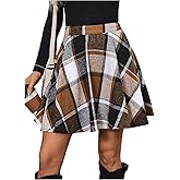 MakeMeChic Women's Plaid Flannel Skater Skirt High Waisted Flared Vintage Office Fall Skirts