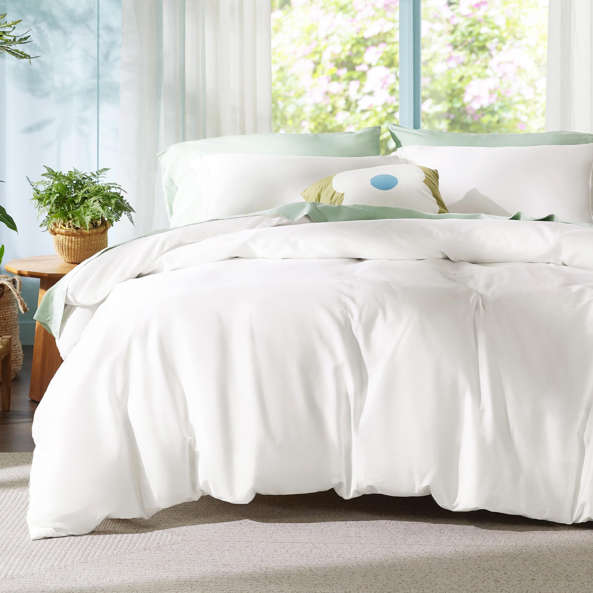Photo 1 of Bedsure Cooling Duvet Cover King Size - Moisture Wicking and Silky Eucalyptus Lyocell Cotton Hybrid Comforter Cover Set for Hot Sleeper - GentleSoft™ and Breathable, Cooling Bedding Set, Ivory White