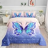 Datura home Bedding Comforter Set Pink Purple Butterfly Printed Pattern Quilt with 1 and 2 Pillowcases for Girls Bedroom All Season(Butterfly Twin) Twin 68x86inches