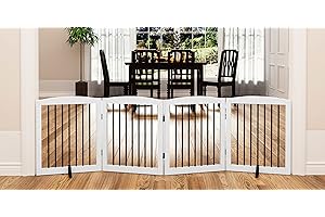 PUPETPO Freestanding Pet Gate for Dogs, Foldable Wooden Dog Gate for House, Indoor Dog Gate for Stair, Doorway, Gates for Dogs Indoor, 80 Inch Wide, 4 Panels 24",White