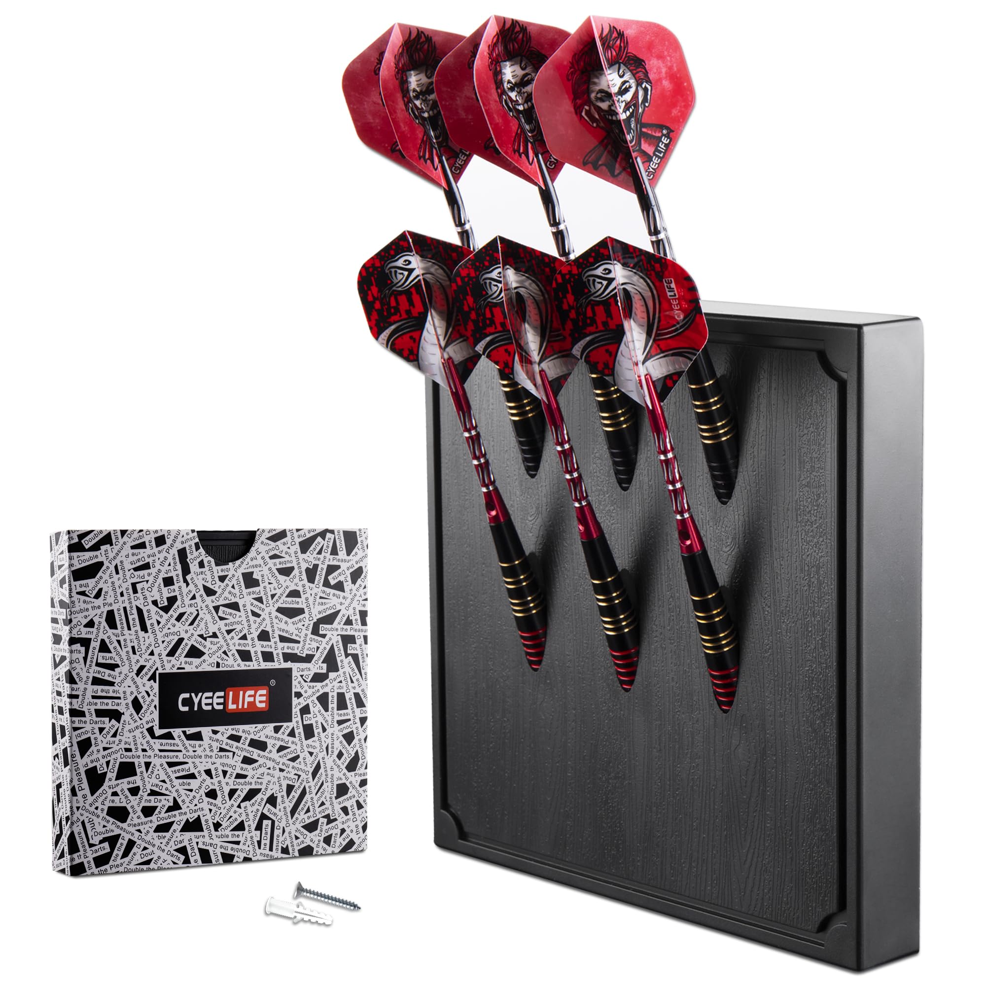 CyeeLife Wall Mounted Darts Holder/Stand,Dart Case Displays 6 Set of Steel/Soft Tip Darts,Compatible with All Sisal & Electronic Dartboards, Surrounds & Cabinets