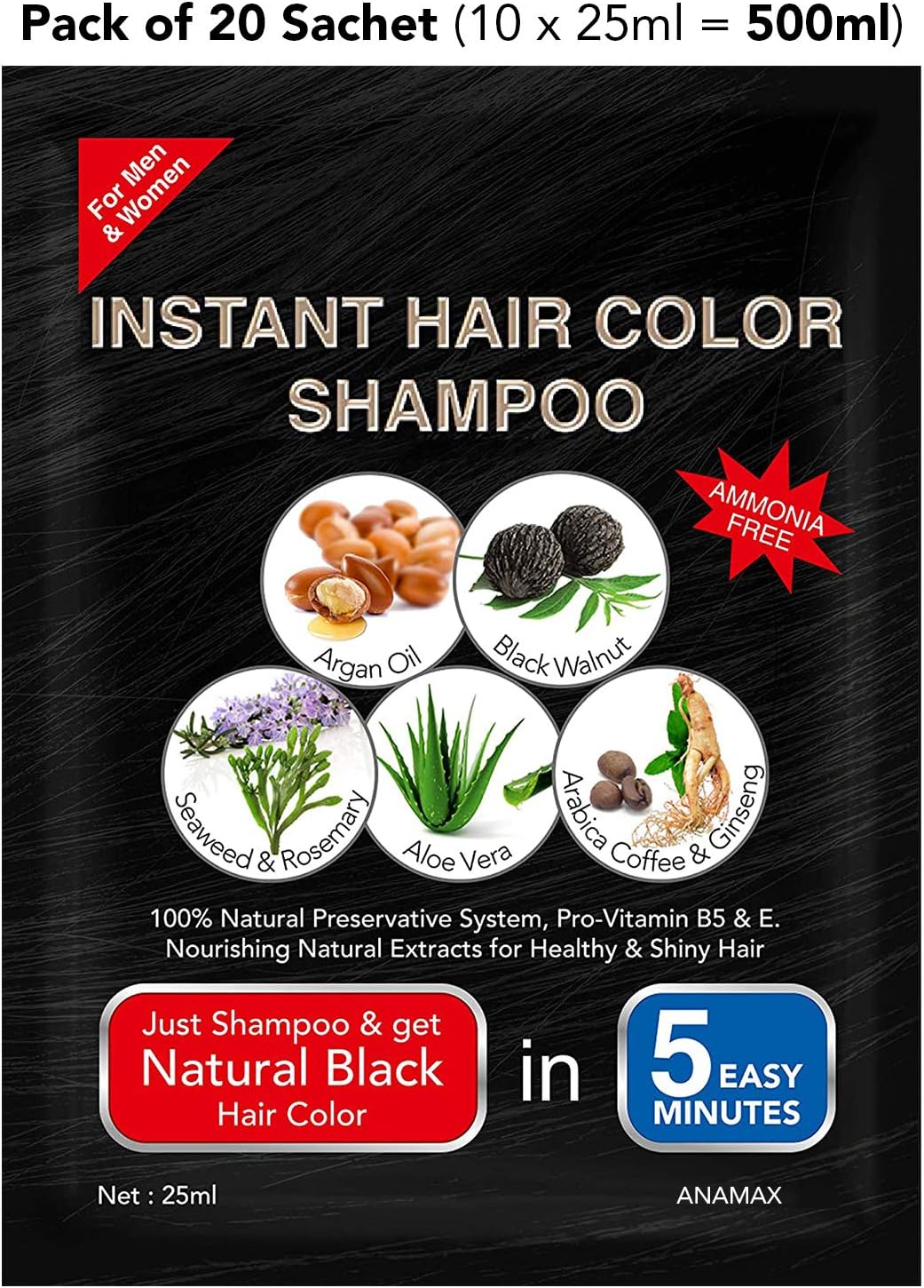 Looks21 Hair Colour Shampoo (20 Sachet, Natural Black)