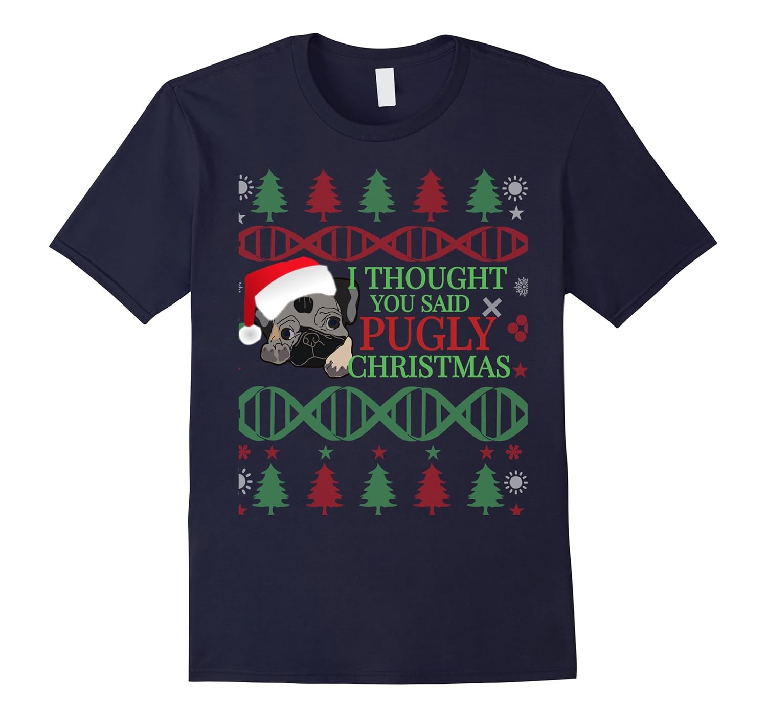 Ugly Christmas Sweater Pug T Shirt Tee Xmas Dog Lovers-ANZ