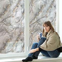 DKTIE Marble Pattern Privacy Window Film with