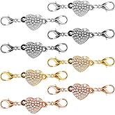 MTLEE 8 Pieces Heart Magnetic Necklace Clasps and Closures for Jewelry Locking Magnetic Lobster Clasp Self-aligning Heart Rhinestone Clasps Necklace Clasp for Jewelry Making Extender
