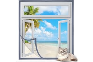 Homealexa DIY Window Screen Kit, Max 51"x 59" Adjustable Mosquito Mesh with Reinforced Edge, Thick Self-Adhesive Temporary Nylon Window Screens Replacement