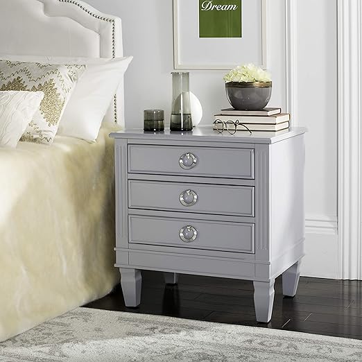 Amazon Com Safavieh Home Collection Kira Grey 3 Drawer Nightstand Furniture Decor