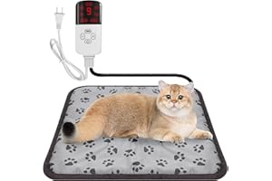 SUMMER&KISS Pet Heating Pad, 9 Adjustable Temperature Dog Cat Heating Pad with Timer, Indoor Waterproof Pet Heating Pads for Cats Dogs with Chew Resistant Cord, Heated Cat Dog Bed(Gray Paw, 18" X 18")