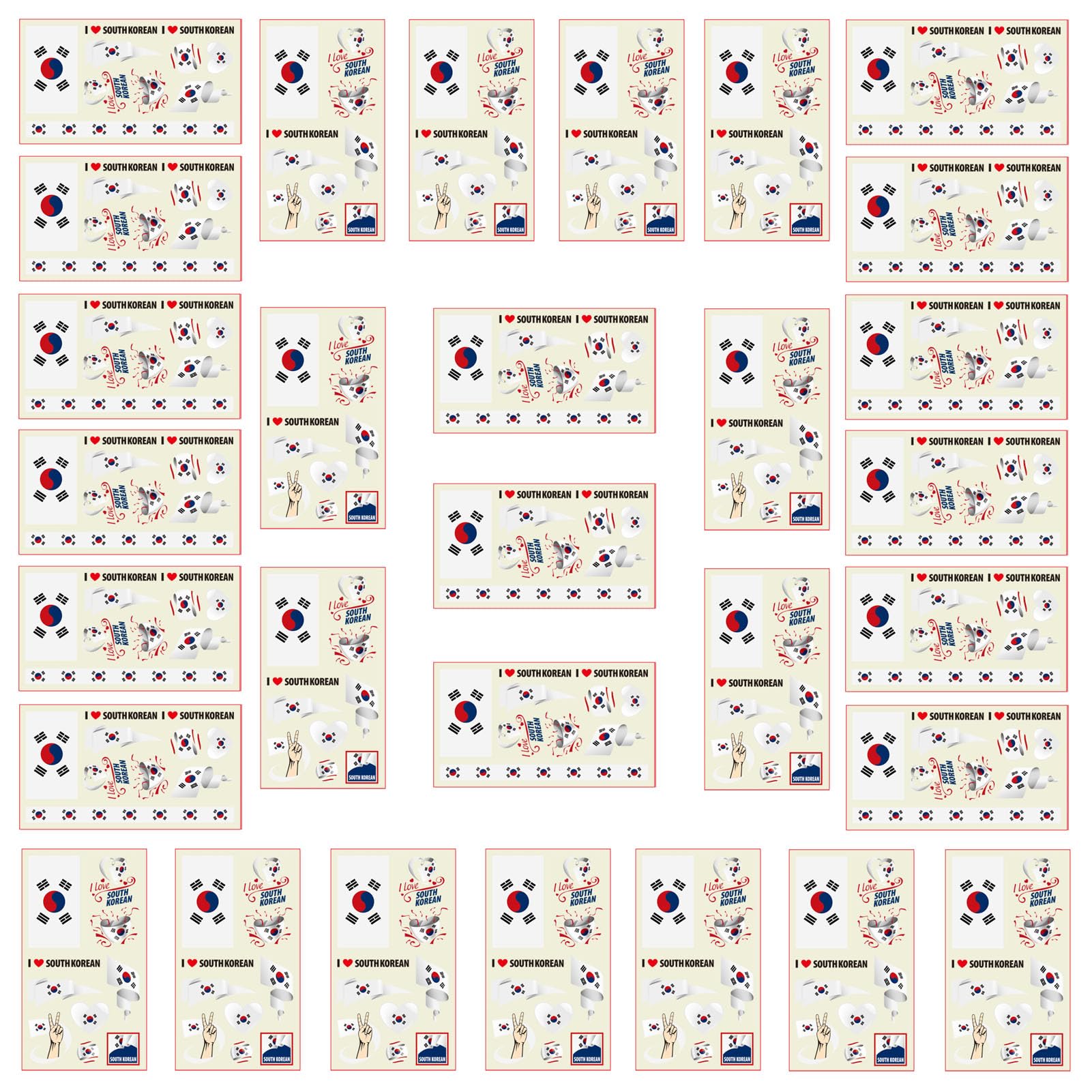 Autousa 30x Temporary Tattoos of Korea Flag for International Competitions 2024 European Championship Football World Cup Face Waterproof Flags Stickers (30 Sheets） — image 1