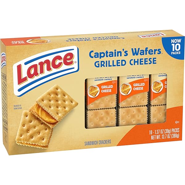 LANCE SANDWICH CRACKERS, CAPTAIN’S WAFER GRILLED CHEESE, 10 INDIVIDUAL PACKS, 6 SANDWICHES EACH