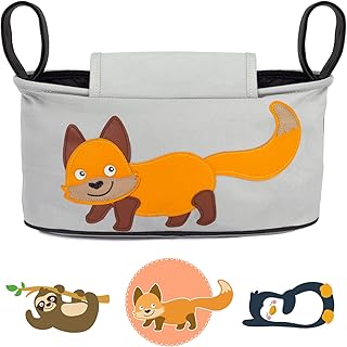GLÜCKSWOLKE Kinderwagen Organizer - Willi Wildfuchs I Kinderwagentasche verschließbar I Kinder Buggy Tasche mit Feuchttuchspender I Aufbewahrungstasche I Baby Stroller Bag Grau