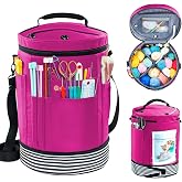 MYBAGZING Expandable Crochet Bag Organizer w/Yarn Grommets&amp; Zipper Closure | Large yarn storage bag for crocheting&amp;knitting w/compartment for yarn Skeins, Hooks, Needles,Accessories,Gift for Crafters