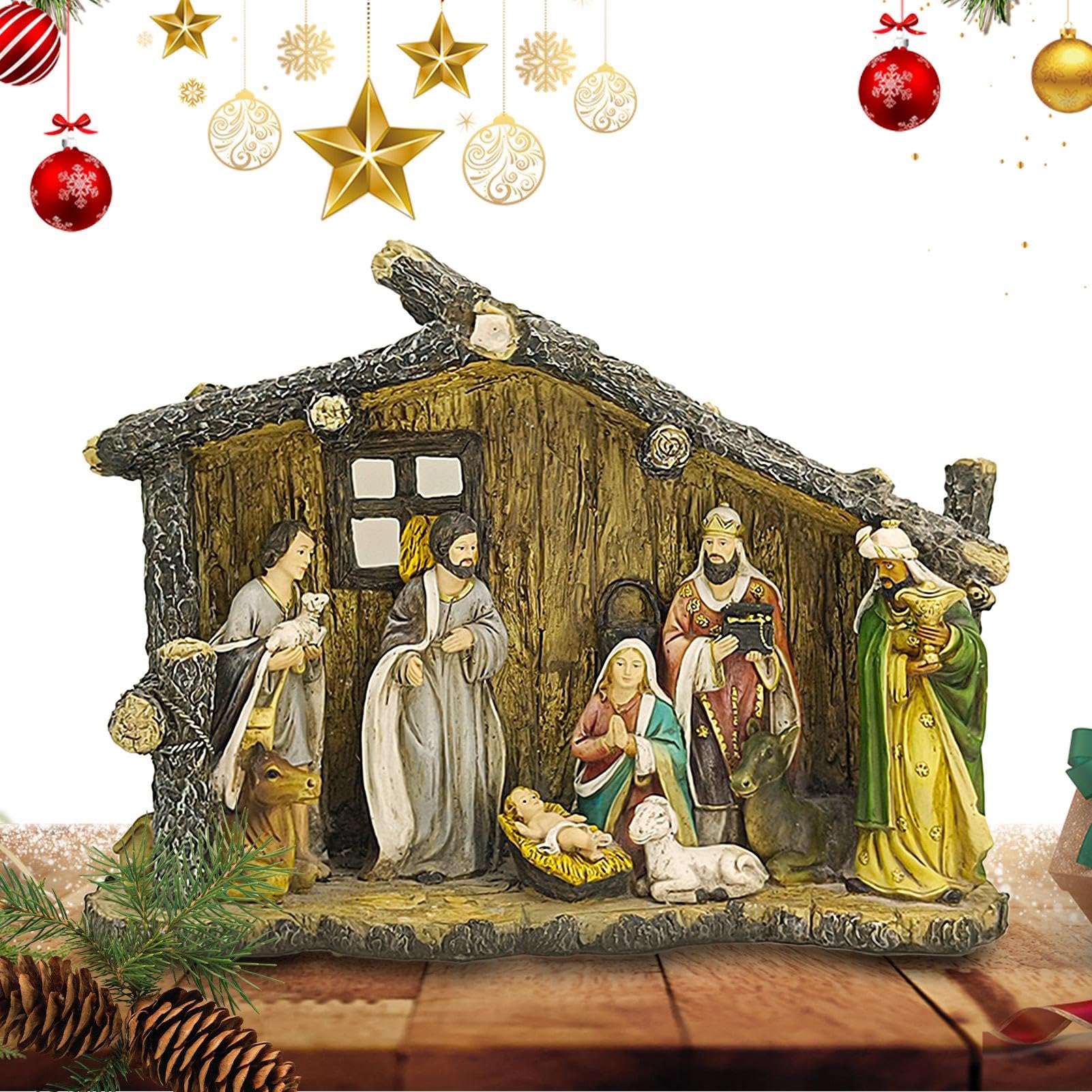 Nativity Scene Set, Nativity Set for Christmas - Nativity Set with Christmas Manger Resin 14.96 Inch Christmas Christ Nativity Set | Nativity Ornaments Colorful Religious Figurine for Festival Desk