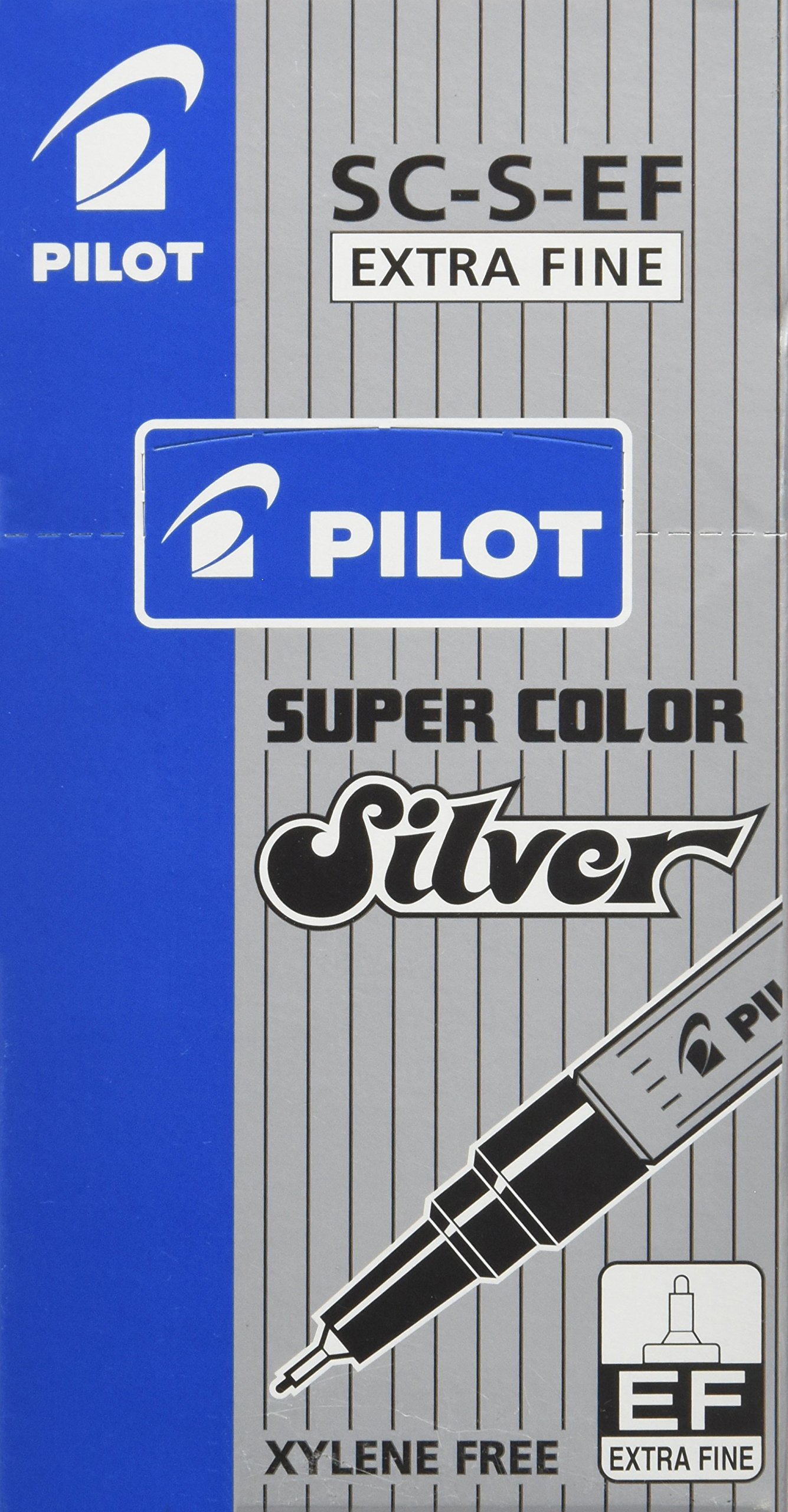 Pilot Super Colour Extra Fine Marker Bullet 1.0 mm Tip - Silver, Box of 12