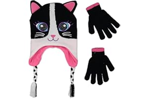 PEAK 2 PEAK Girls Knitted Animal Beanie Winter Hat & Glove Set – Warm Cold-Weather Accessories for Ages 4–9