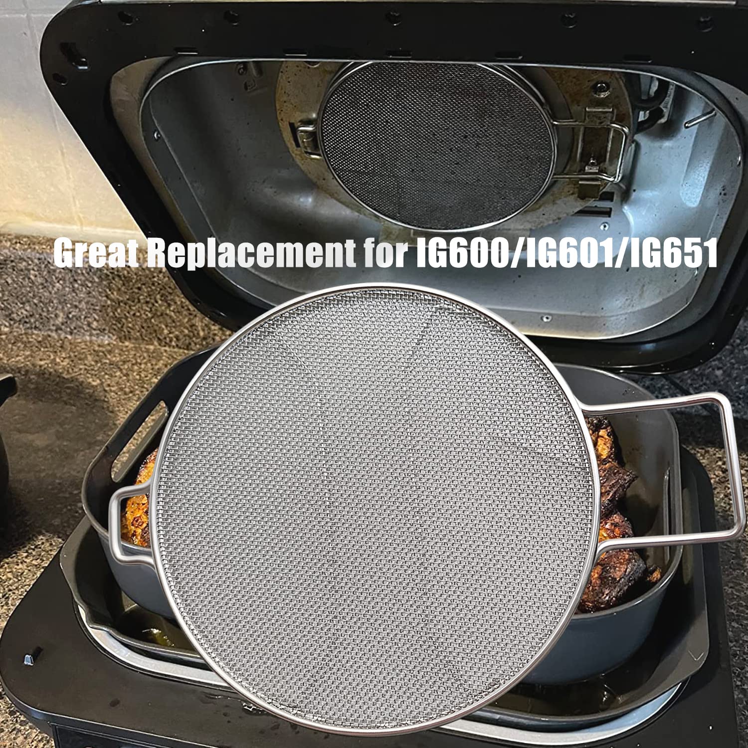 Stainless Steel Splatter Shield for Ninja Foodi IG651, Air Fryer Accessories for Ninja Foodi Smart XL Pro 7-in-1 Indoor Grill, Replacement Parts for Ninja Foodi IG600,IG601(For IG601 Series)