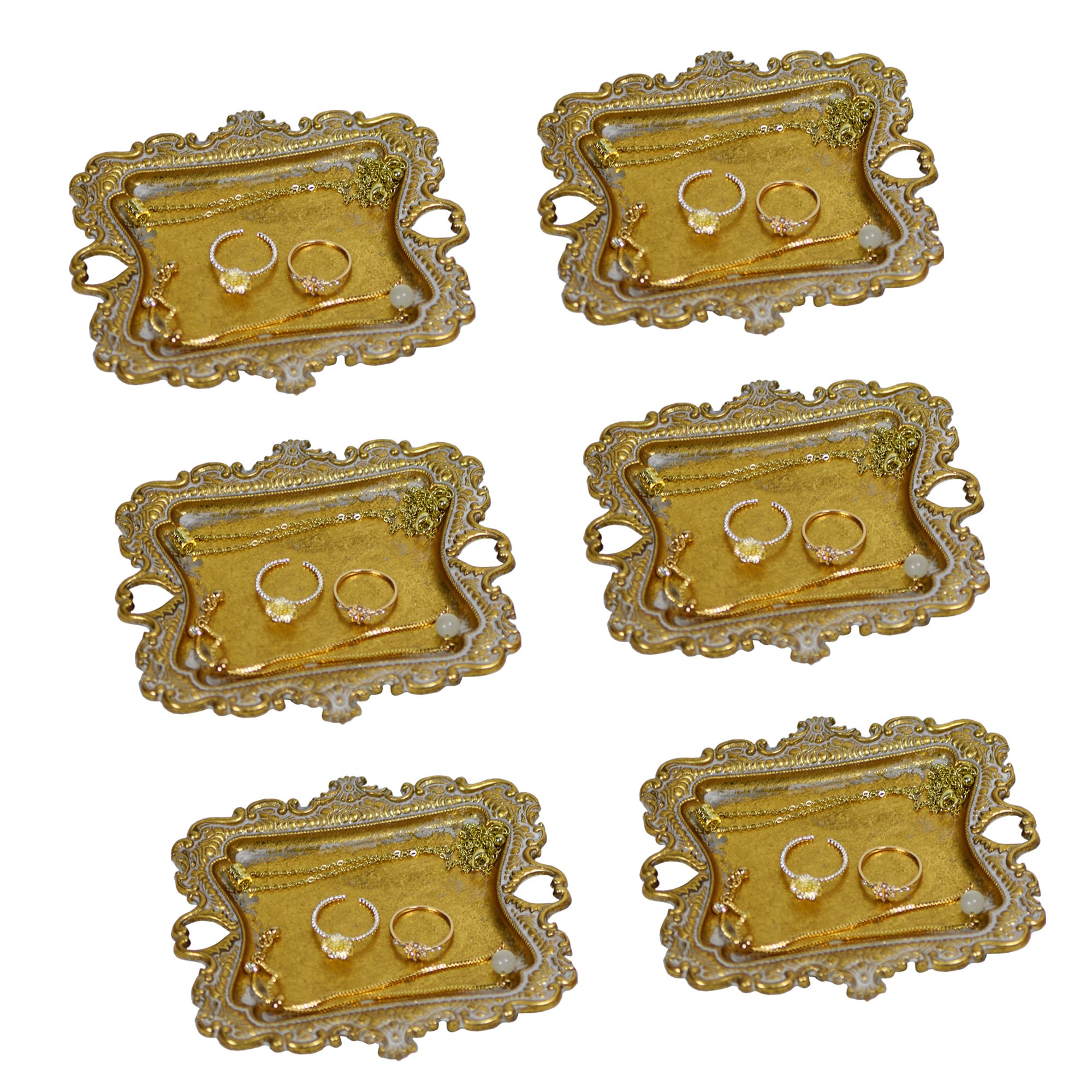 Funly mee Small Antique Trinket Dish Vintage Jewelry Tray, Ring Holder (Gold-6PACK)