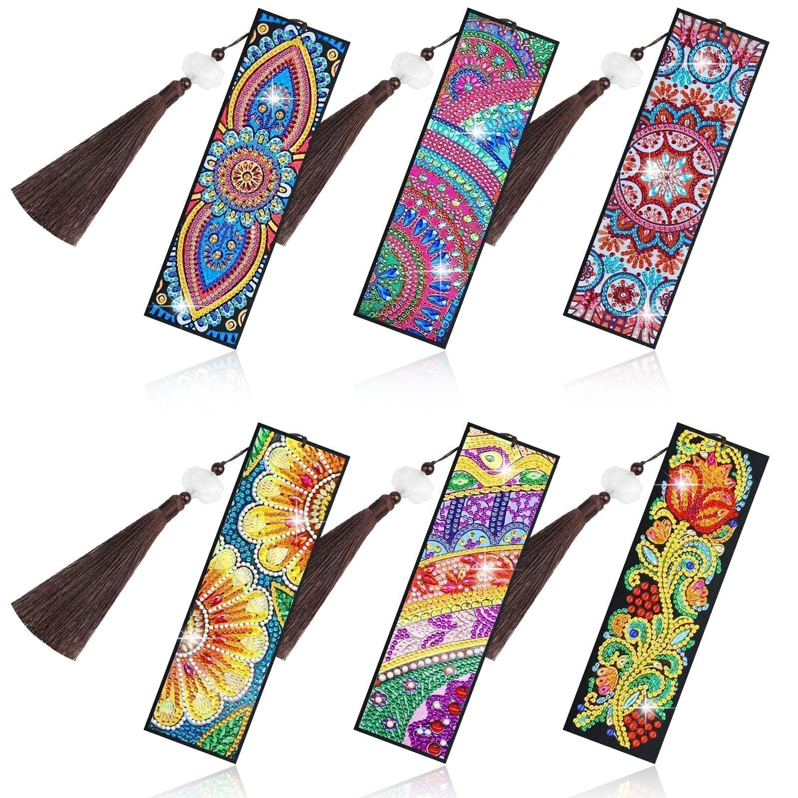 EEEKit 6PCS 5D Diamond Painting Bookmarks, DIY Diamond Art Kits for Adults, Mandala Book Page Marker Craft Supplies for Book Lovers, Mother's Day Gift