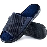 Honalika Cozy Men's Open Toe House Slippers Memory Foam,Comfy Slip On Indoor Slipper for Men Breathable, Non-Slip Soft Bedroom Home