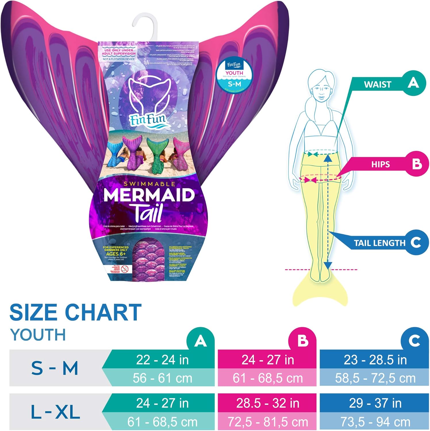 Fin Fun Starter Mermaid Tail and Monofin for Swimming for Kids – Boys & Girls: Toys & Games