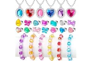 Hooqict Princess Dress Up Kids Jewelry for Girls 4-6 Bracelets Necklaces Rings Set Toddler Play Jewelry for Costume Princess Party Favors for 3 4 5 6 7 8 Year Old Birthday Gifts