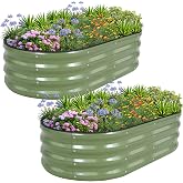 1MORE Galvanized Raised Garden Bed Outdoor,Planter Bed 4x2x1ft,Green,2-Pk | Raised Beds for Gardening,Metal Garden Bed Kit for Vegetables Flower, Planter Raised Beds with Tools,Planter Garden Boxes