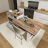 Kitchen Island Storage &amp; Seating, Wheeled &amp; Extendable Table for Kitchen | 360&deg; Swivel Countertop,Built-in Power Outlet,Lockable Casters,Glass Door Storage,Farmhouse Two-tone Finish,White Oak,Drawers