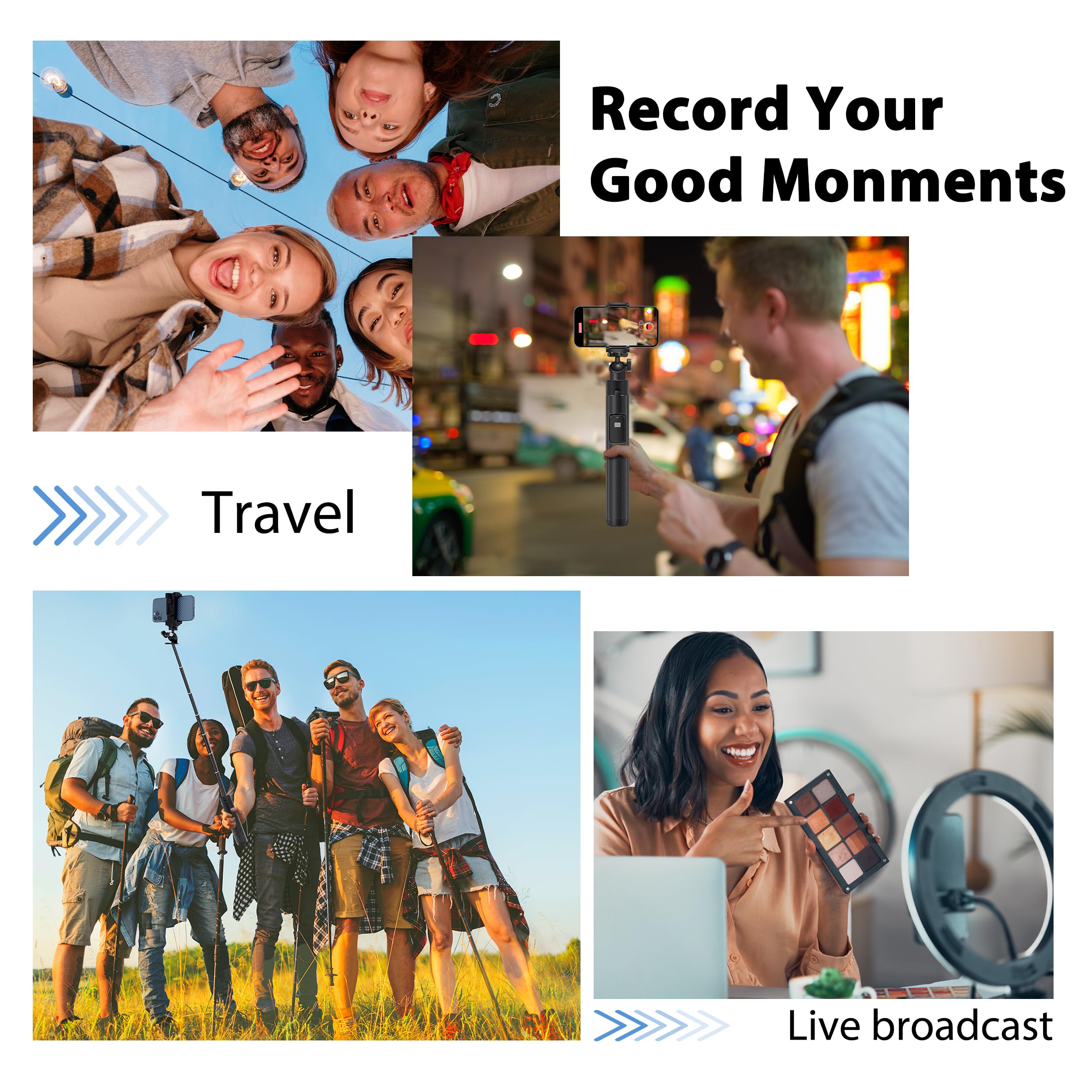 bluehorn Extendable 62 inches Aluminum Alloy Selfie Stick Phone Tripod Stand New Model with Wireless Remote Shutter Compatible with All Cell Phones/Live Stream/Vlog/iPhone 16/15/14/13/Android