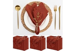 ABKLESACH 60 Pack Terracotta Napkins Cotton Linen Napkins 16 x 16 Inch Terracotta Napkins Cloth Handmade with Fringe Soft Cloth Napkins Washable Rustic Dinner Napkins Cloth for Wedding Party Dinner Table