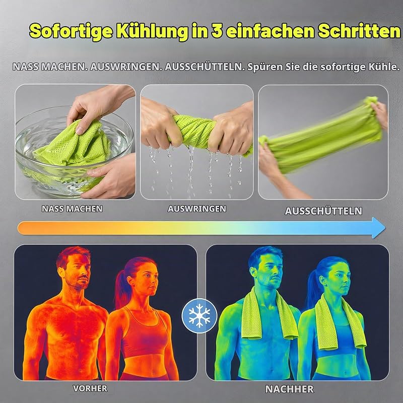 Kühlendes Handtuch 4er Set,Cooling Towel aus Mikrofaser,Schnelltrocknendes Sporthandtuch mit Verdunstungskälte, Kühlhandtuch für Fitness,Yoga,Laufen,Gym,Reise & Outdoor,30x90 cm,mit Silikonhülle,Green