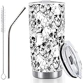 Whaline Halloween Skull Tumbler Stainless Steel Travel Tumbler with Lid Straw and Brush Spooky Coffee Mug Cup for Women Travel Birthday Horror Gift