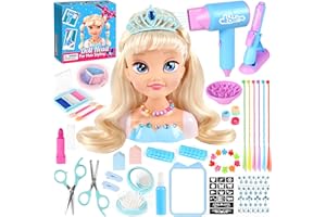 KUBUSFLY Hair Styling Doll Head Toys for Girls, Kids Makeup Hair Salon Pretend Play Styling Kit with Hairdryer, Curling Iron, Beauty Hair Stylist Toy Christmas Birthday Gift for Toddler Girls 3 4 5 6+