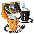 Lafagiet 2 Pack of Torch Lighter, Single & Dual Jet Flame, Windproof, Waterproof, Butane Gas Refillable Lighters Multipack for Candle, Camping, Outdoor Adventure (NO Gas)